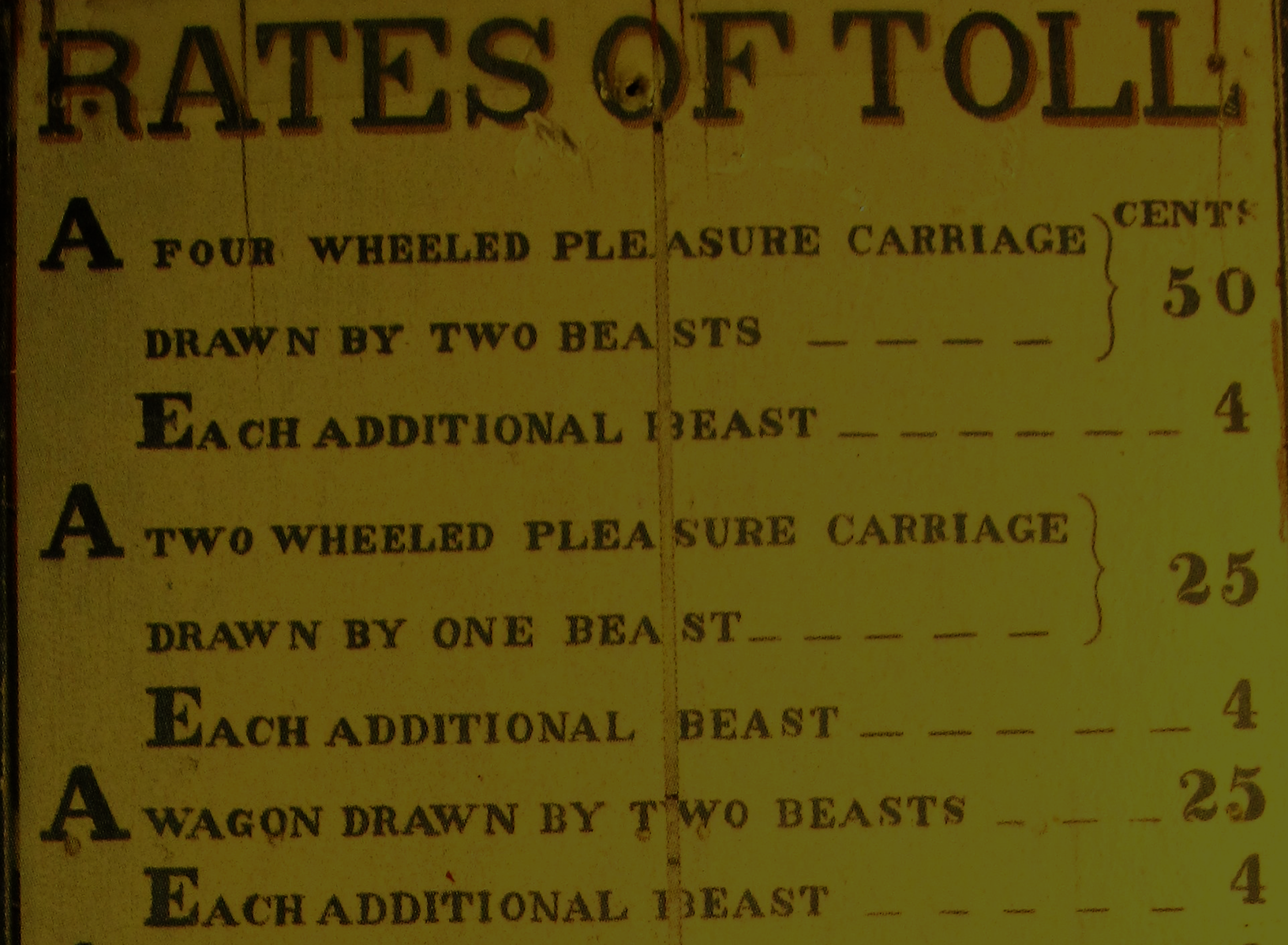 Historical rates of toll sign