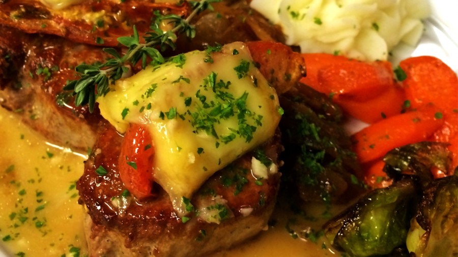 Steak with garnish